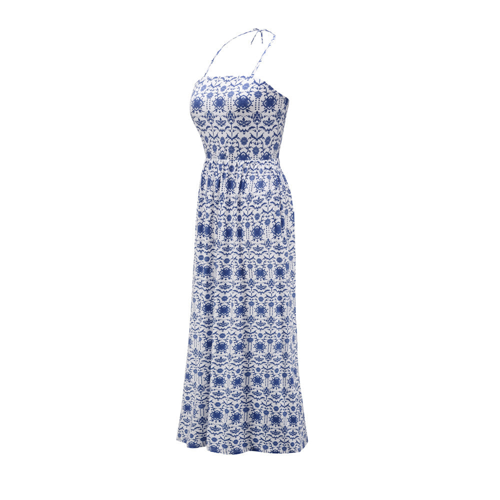Vintage Blue Halter Summer Beach Dresses