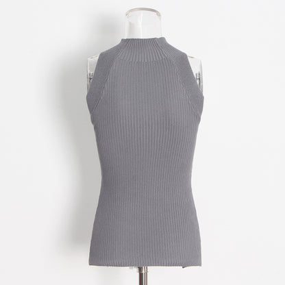 Designed High Neck Irregular Women Knitted Tank Tops