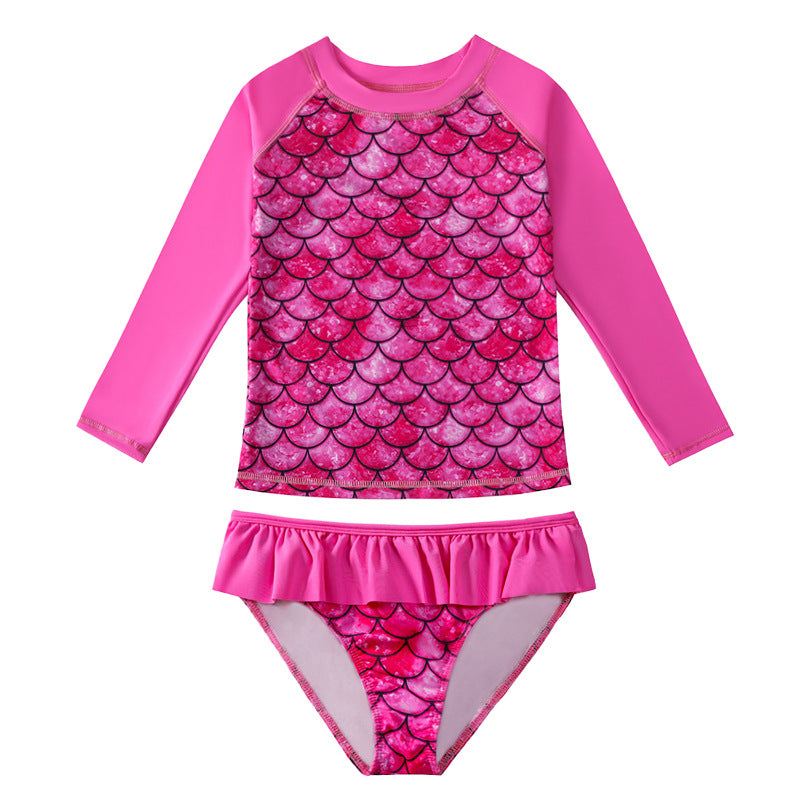 3D Fish Scale Design Two Pieces Swimsuits for Girls