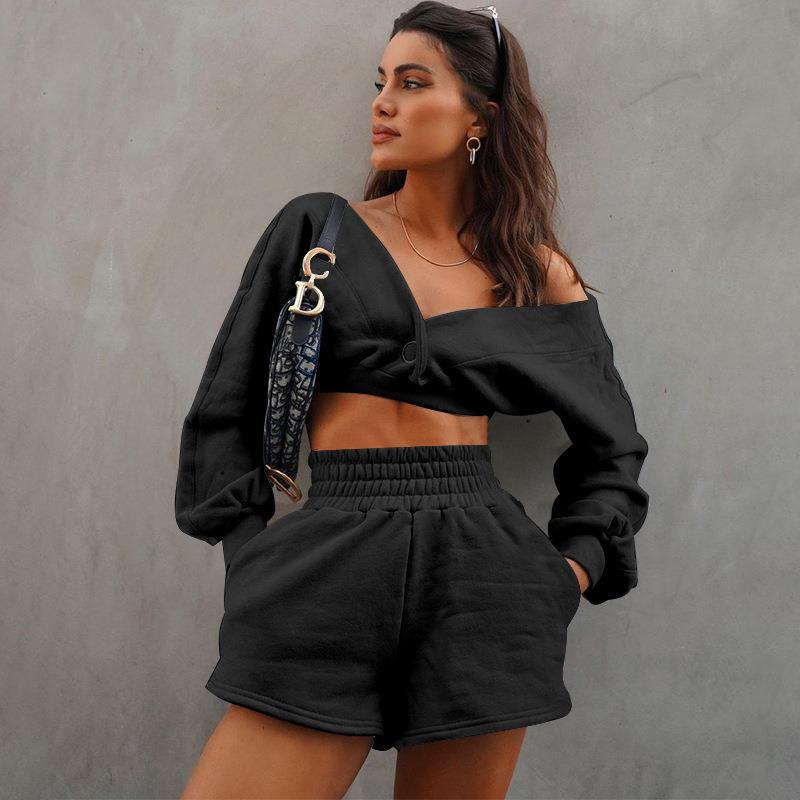 Sexy Fall Long Sleeves Sports Tops and Shorts
