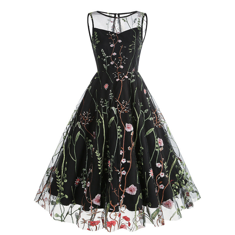 Vintage Sleeveless Embroidery Dresses