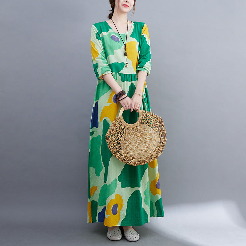 Green Women Plus Sizes Long Sleeves Dresses