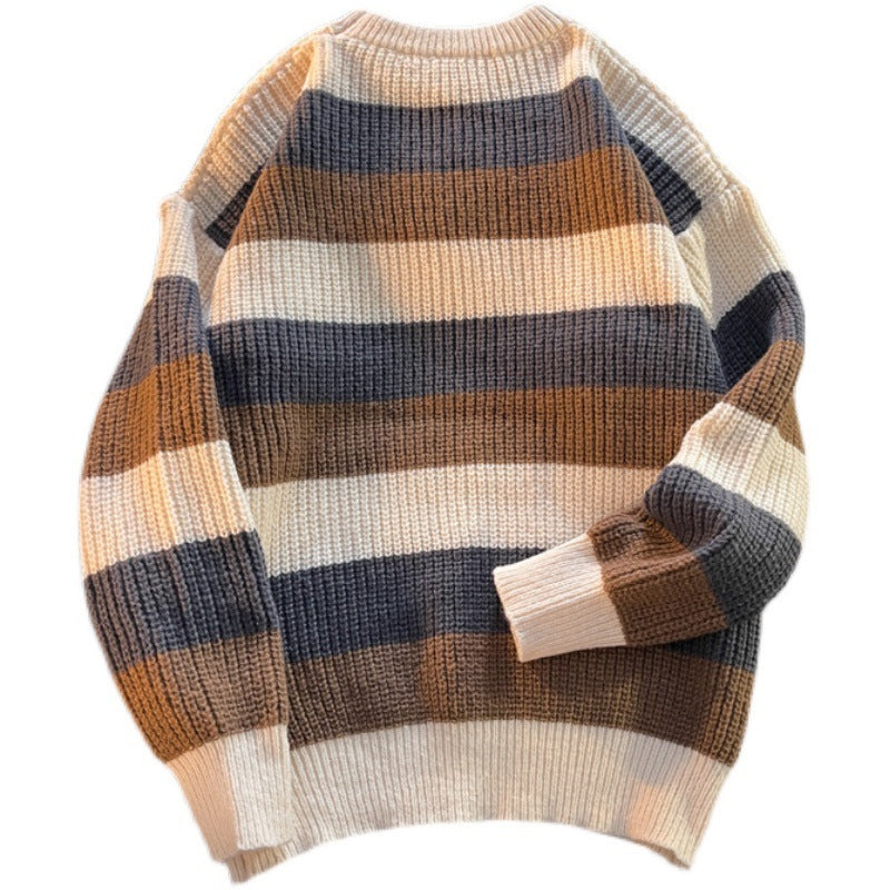 Striped Round Neck Knitting Men's Pullover Sweaters