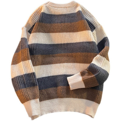 Striped Round Neck Knitting Men's Pullover Sweaters