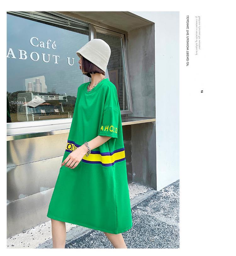 Women Summer Short Sleeves Letter T Shirt Dresses-STYLEGOING