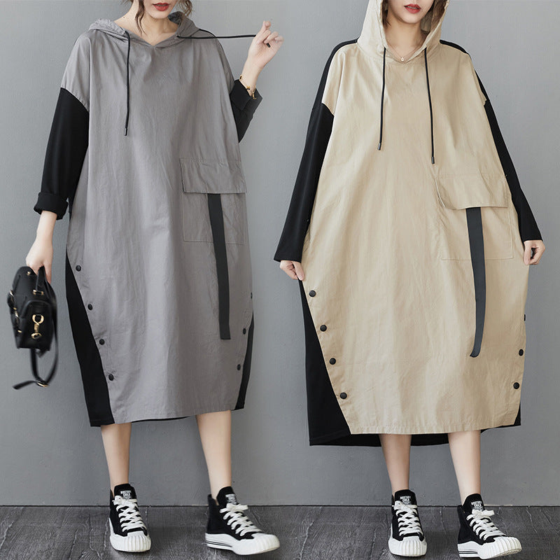 Women Plus Sizes Fall Long Sleeves Hoodies Dresses