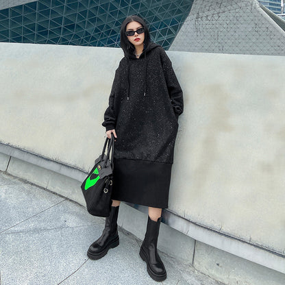 Black Velvet Long Sleeves Hoodies Cozy Dresses