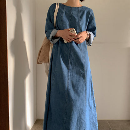 Casual Simple Design Denim Long Cozy Dresses
