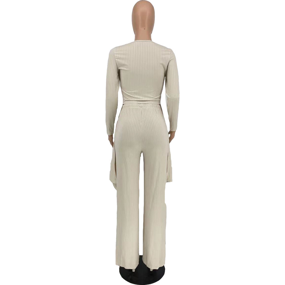 Sexy Long Sleeves Irregular Tops and Pants Set for Women