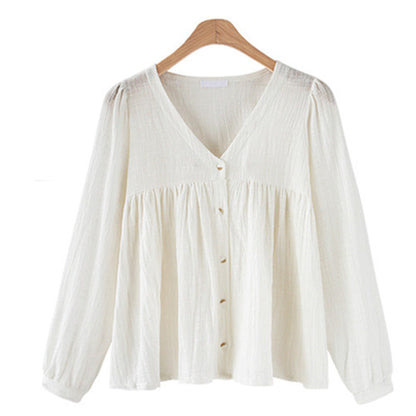 Casual Linen Long Sleeves Spring Tops