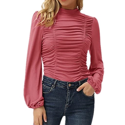 Spring High Neck Women Tight Long Sleeves T Shirts