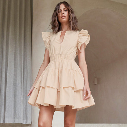 Lovely Cotton Designed Khaki Summer Mini Dresses