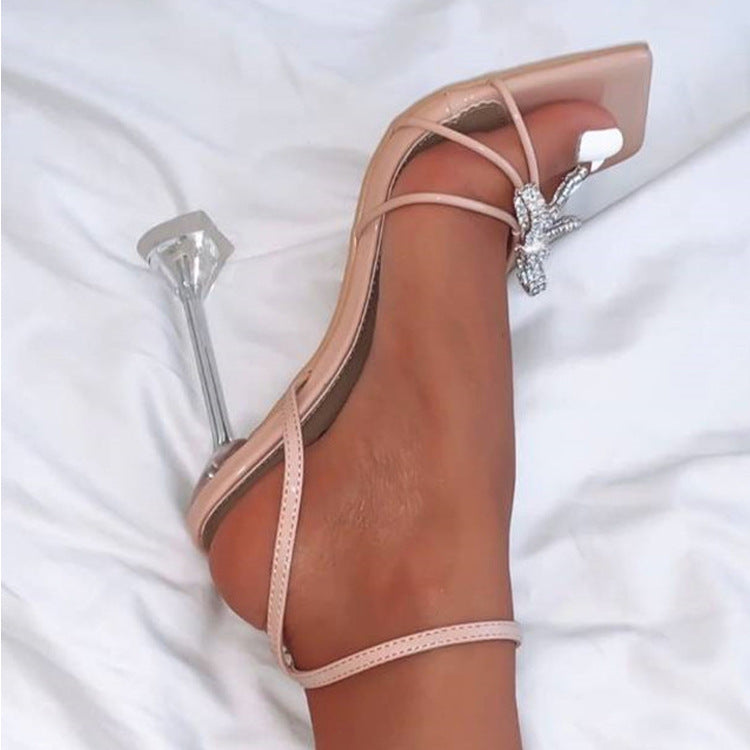 Rhinestone Design Wine Cup Heels Sandals for Women