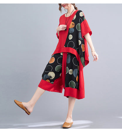 Casual Summer Irregular T Shirts and Wide Legs Cropped Pants