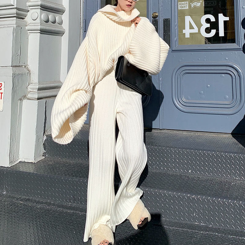 Fashion White Knitted Loose Long Pants