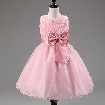 3D Rose Flower Princess Girls Dresses