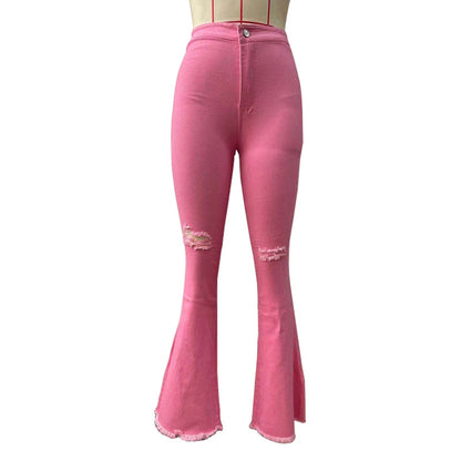 Sexy Broken Holes Trumpet Elastic Jeans