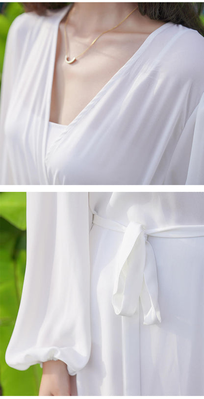 White Chiffon Summer Long Beach Cover Dresses