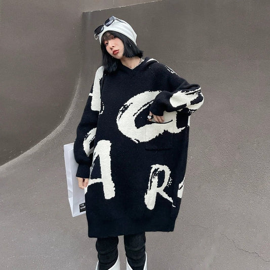 Cozy Letter Print Long Knitting Dresses