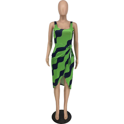 Sexy Unfixed Print Split Front Sexy Women Dresses