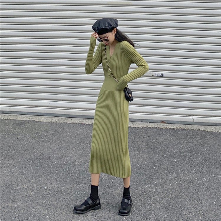 Sexy V Neck Knitted Bodycon Long Dresses