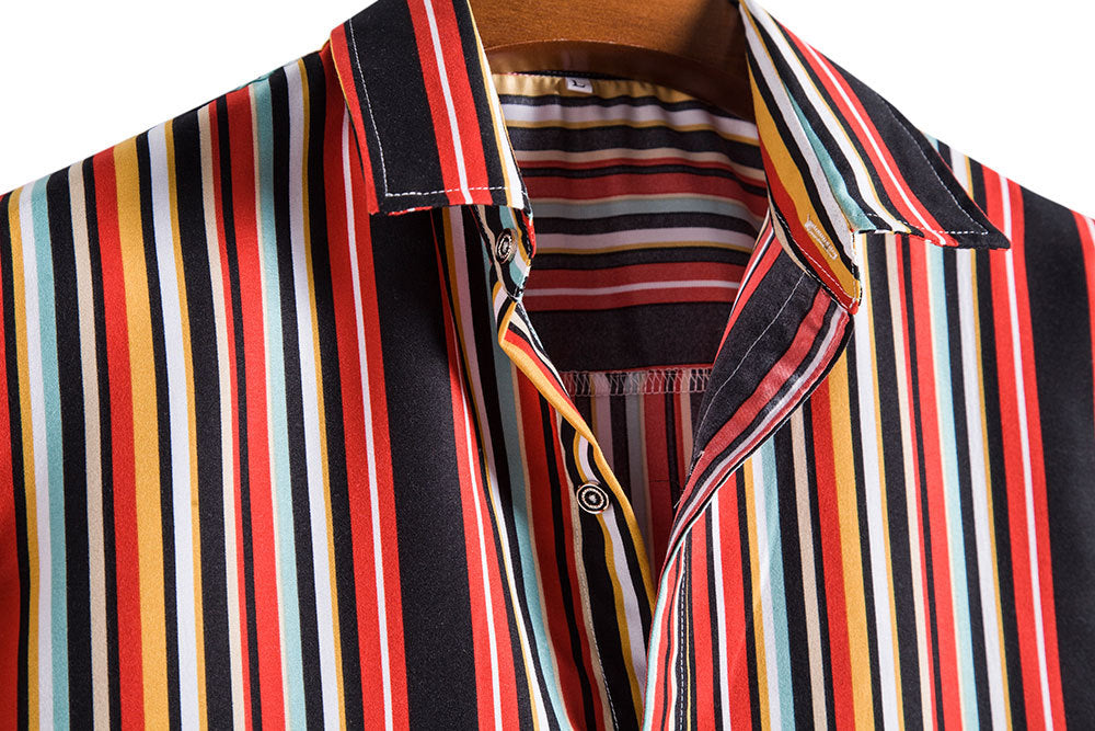 Red Striped Summer Casual Men's Short Sleeve Shirts