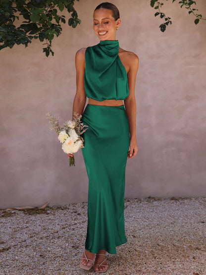 Sexy High Neck Tops and Long Skirts Two Pieces Evening Dresses