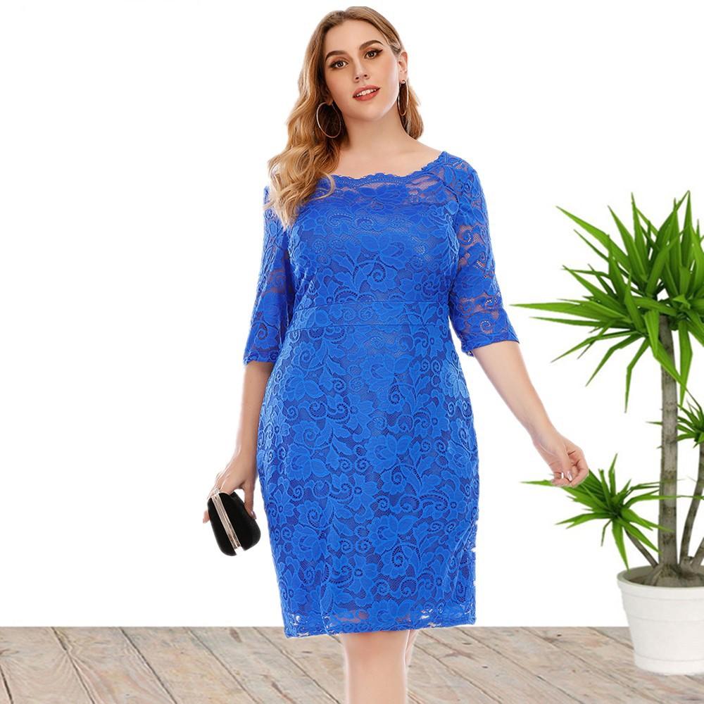Women Plus Sizes Lace Midi Dresses-STYLEGOING