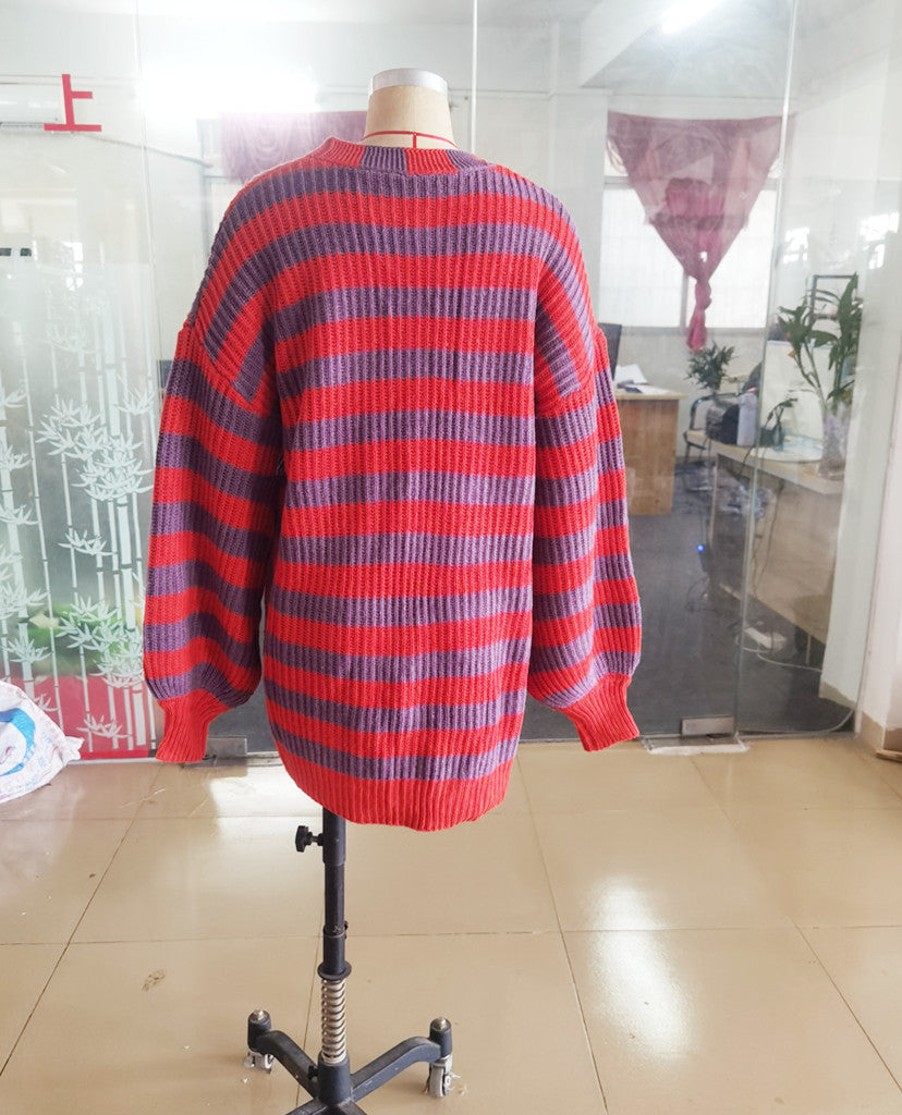 Women Striped Knitting Cardigan Sweaters