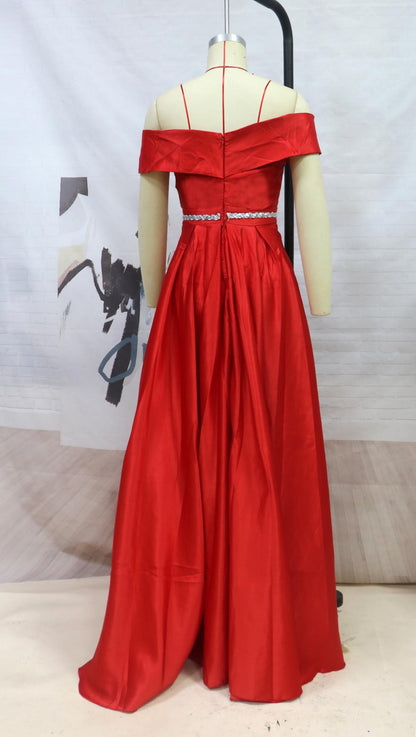 Red Off The Shoulder Long Evening Dresses