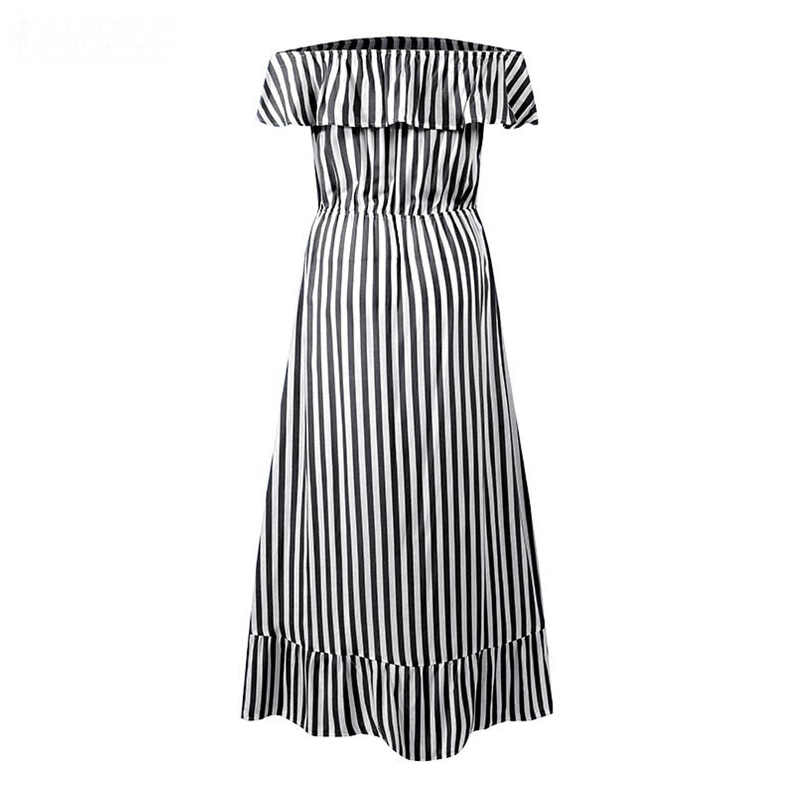 Off The Shoudler Striped Irregular Long Dresses-STYLEGOING