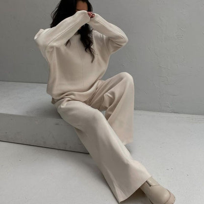 Winter Long Sleeves Knitted Tops and Wide Leg Pants