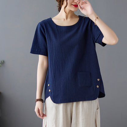 Casual Linen Short Sleeves Women Blouses