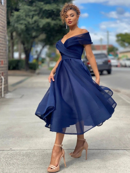 Tulle Off The Shoulder Slim Waist Dresses-STYLEGOING