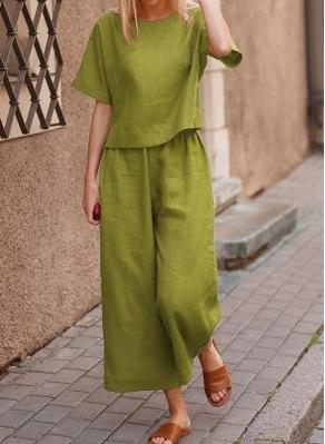 Leisure Women Loose Linen Two Pieces Suits