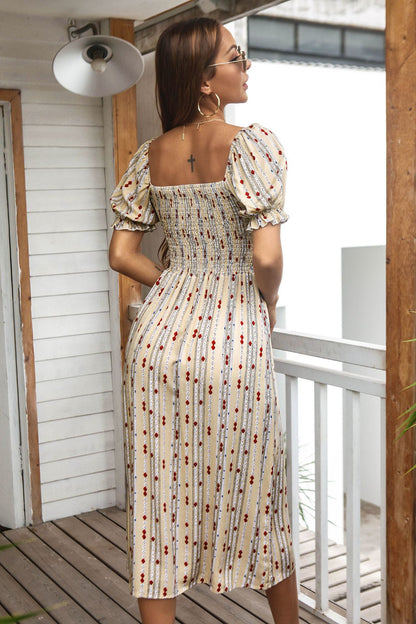 Summer Puff Sleeves Cotton Women Dresses