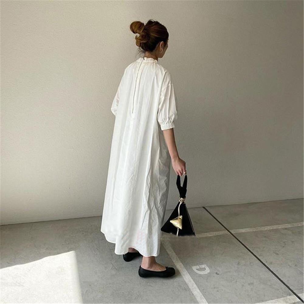 Casual Stand Neckline A Line Long Cozy Dresses