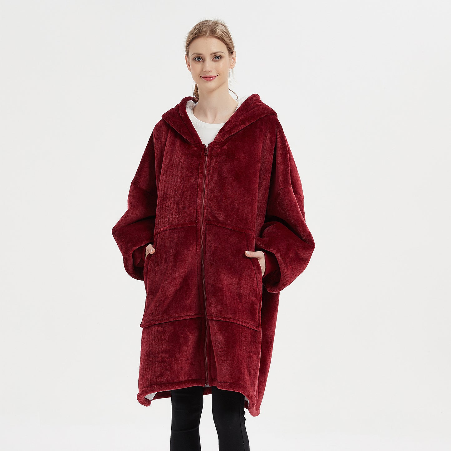 Warm Thick Plus Sizes Wearable Fleece Throw Blanket for Couple