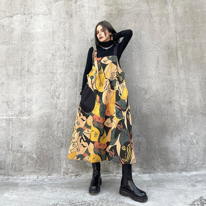 Retro Women Print Cozy Long Dresses-STYLEGOING