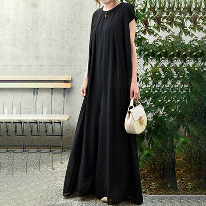 Black Classy Loose Long Summer Jumpsuits-STYLEGOING
