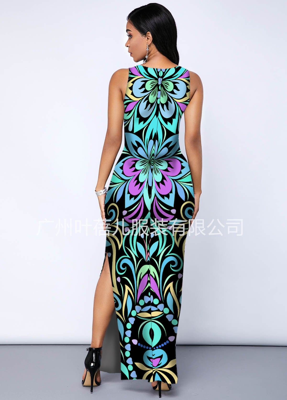 Women Sleeveless Foral Print Sexy Mermaid Dresses