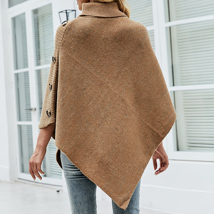 Winter High Neck Knitted Women Cape Coats