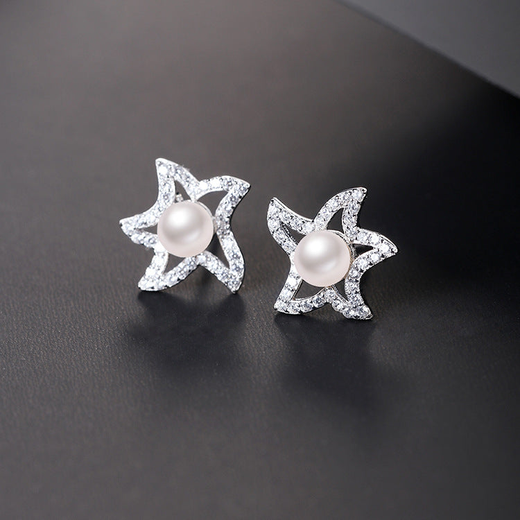 Desined Pearl Sterling Silver Earrings Studs for Women
