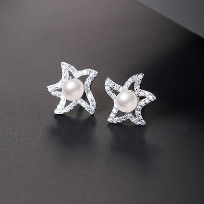 Desined Pearl Sterling Silver Earrings Studs for Women