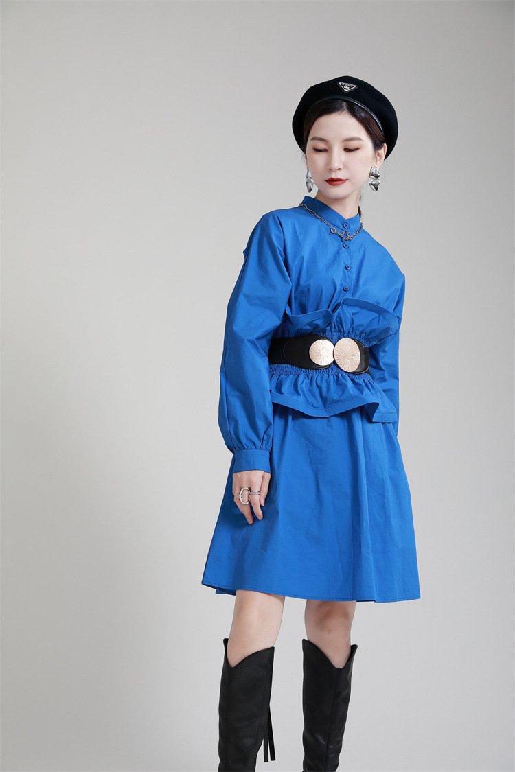Women Ruffled Slim Waist Long Sleeves Fall Dresses