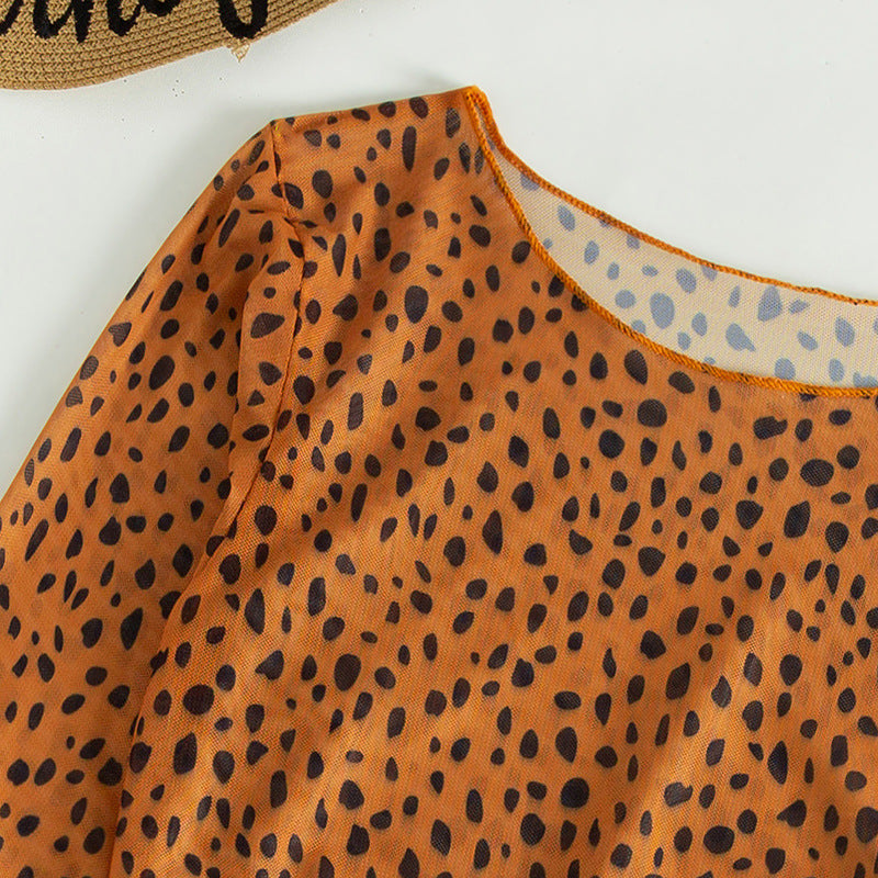 Sexy Long Sleeves Leopard Three Pieces Women Bikinis Swimwear