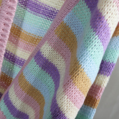 Colorful Striped Women Knitted Cardigan Outerwear