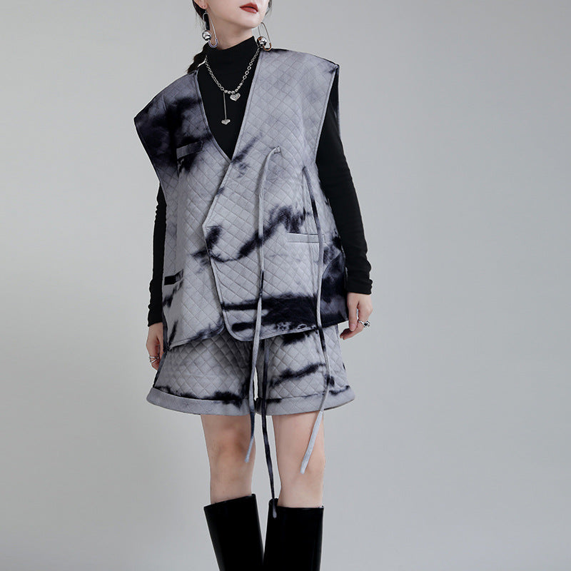 Water Ink Dyed Cotton Winter Vest and Short Pants