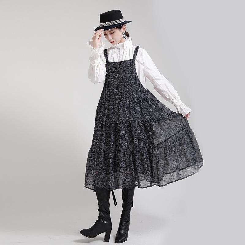 Black Adjustable Strap Floral Women Fall Dresses