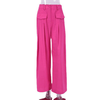 Rose Red High Waist Wide Legs Pants for Women
